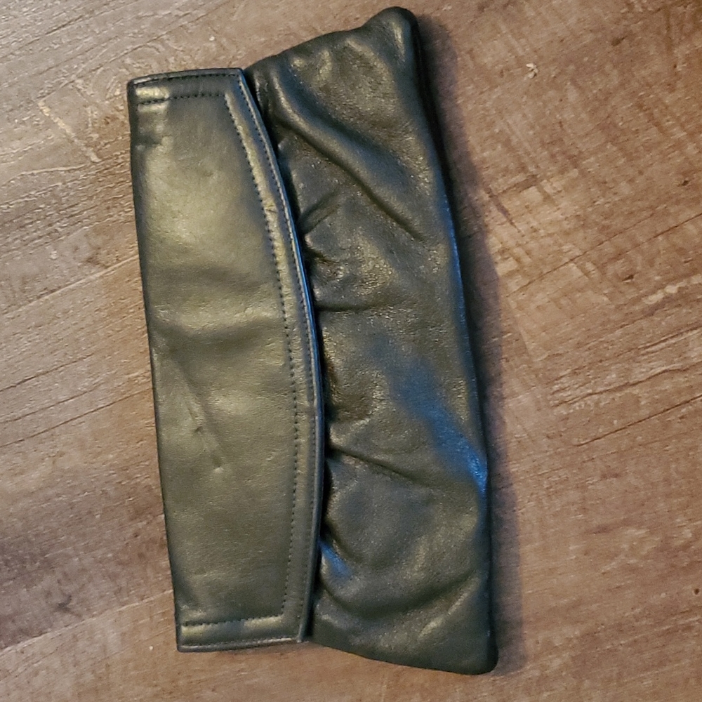 Brown leather clutch